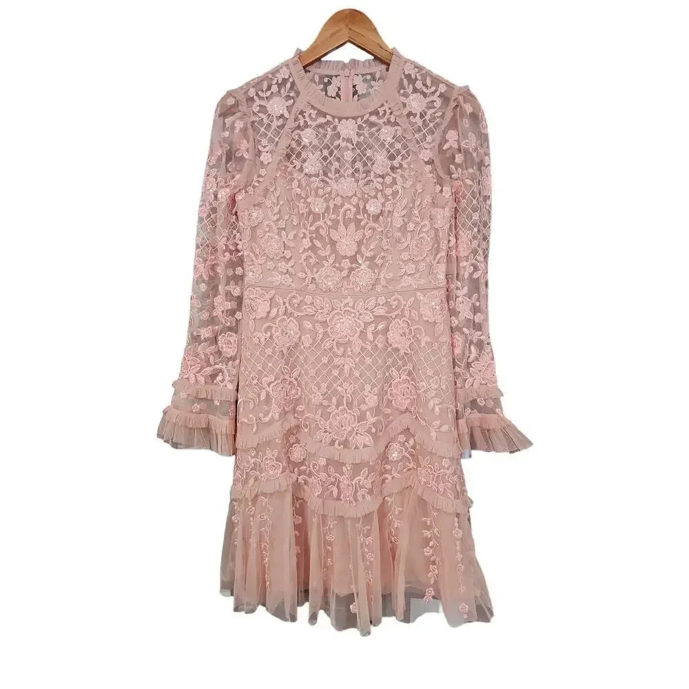 Needle & Thread Marigold Rose Mini Dress Desert Pink Size 6 NWT - Picture 7 of 12